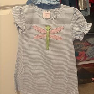 Striped Blue Kids Shirt with Dragonfly Design